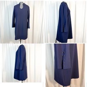 Sandra Darren NWOT Sz 16 Navy A-Line Embellished Bell Long Sleeves Dress